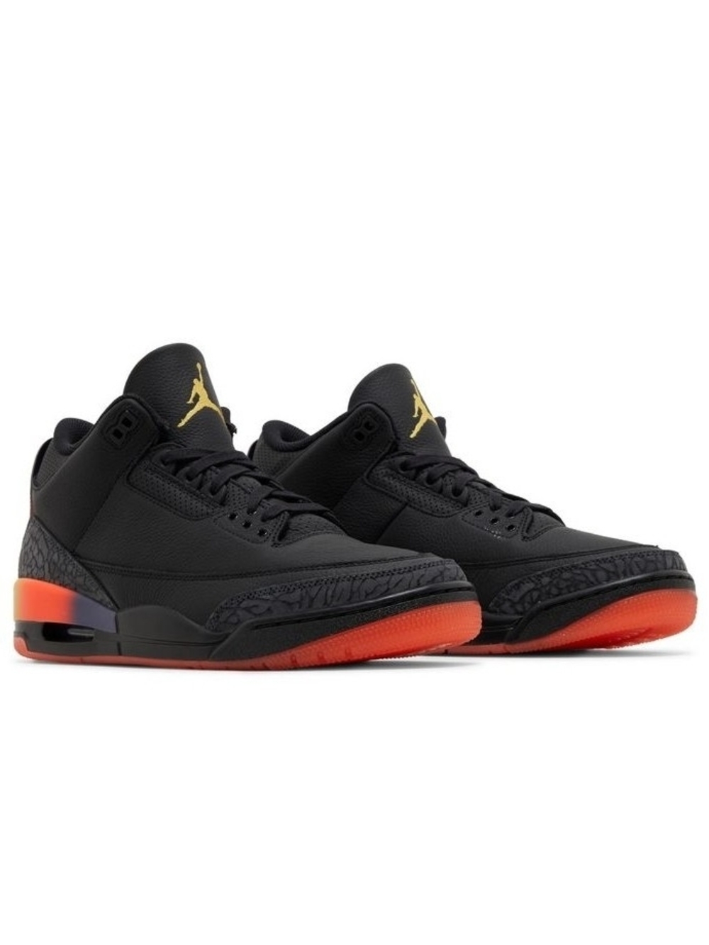 Jordan 3 J Balvin Rio Black with Red Orange Sole and Gold Jumpman